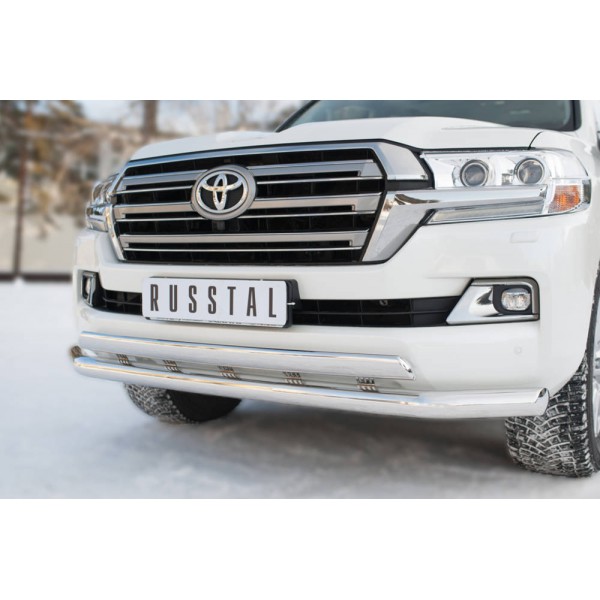 Защита переднего бампера Toyota Land Cruiser 200 2008-2014 (Двойная с декор пазом)