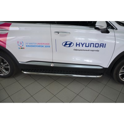 Боковые подножки Hyundai Santa Fe c 2018 с накладным листом