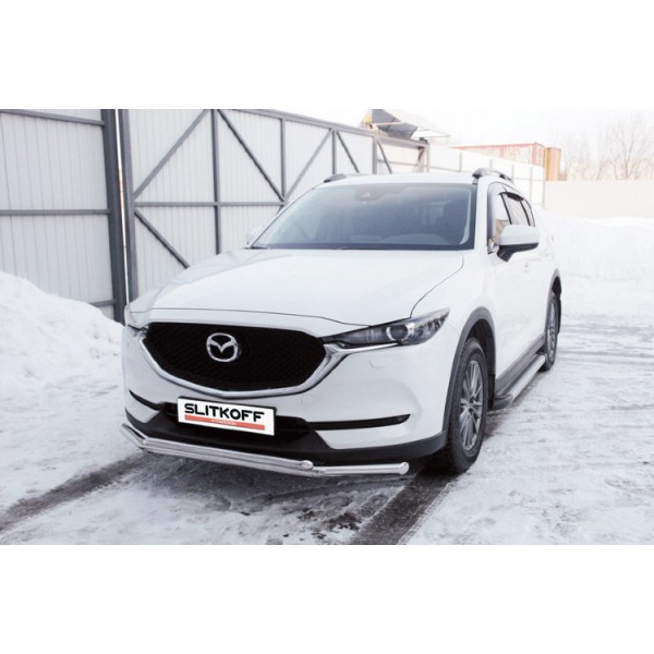 Защита переднего бампера d57+d42 двойная Mazda CX-5 с 2017