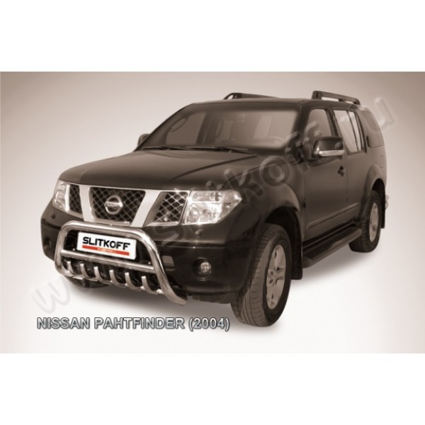 Защита переднего бампера с защитой картера Nissan Pathfinder 2004-2010 (Низкая)