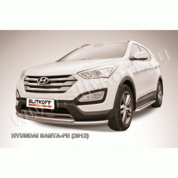 Защита переднего бампера Hyundai Santa Fe 2012-2015 (Двойная)