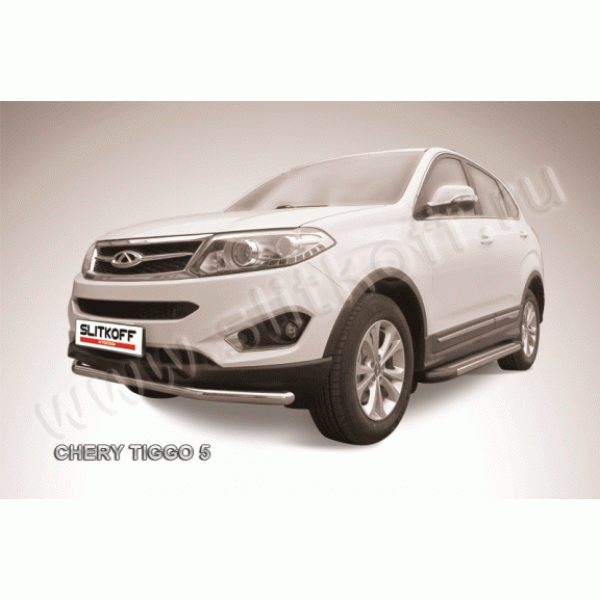 Защита переднего бампера Chery Tiggo 5 (одинарная, вариант 1)