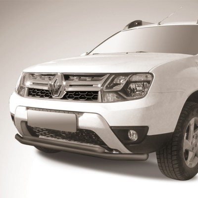 Защита переднего бампера d57+d42 бампера двойная черная Renault Duster с 2015