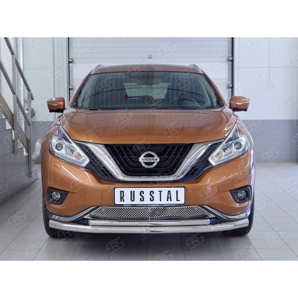 Защита переднего бампера Nissan Murano с 2016 (двойная) секция 63мм дуга 42мм