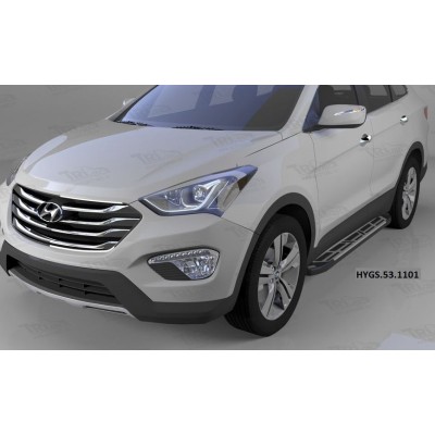 Пороги алюминиевые Hyundai Grand Santa Fe с 2013 (Corund Silver)