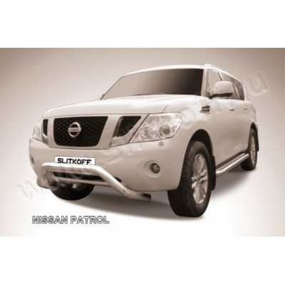 Защита переднего бампера Nissan Patrol с 2010 (Низкая широкая)