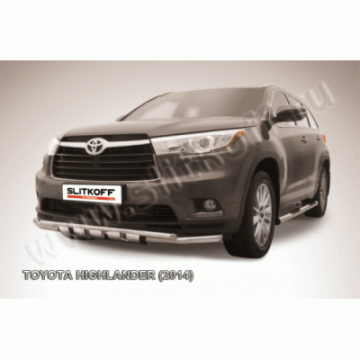 Защита переднего бампера с защитой картера Toyota Highlander с 2014 (Двойная)