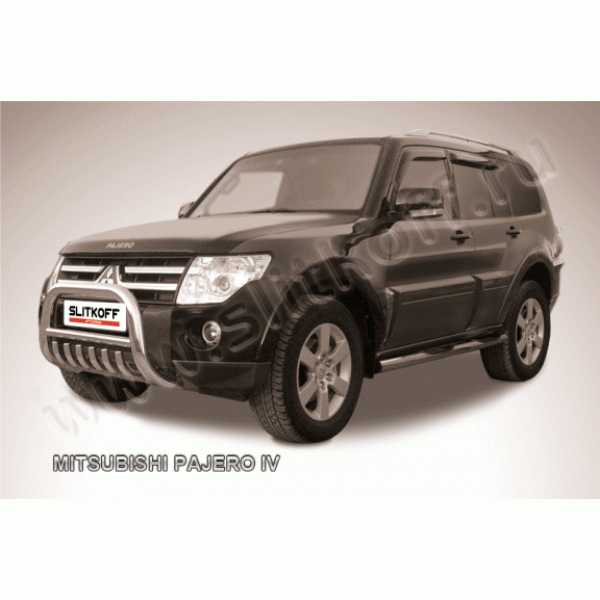 Защита переднего бампера с защитой картера Mitsubishi Pajero 2006-2011 (Низкая)