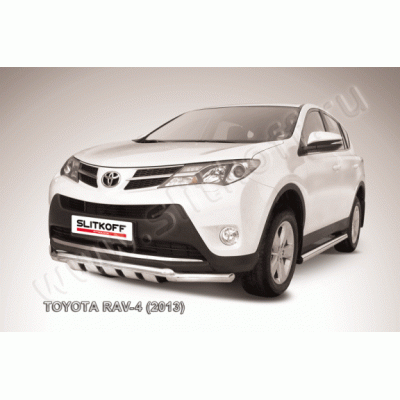 Защита переднего бампера с профильной защитой картера Toyota RAV4 с 2013 (Двойная)