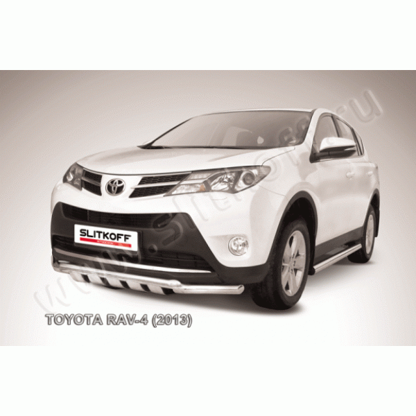 Защита переднего бампера с профильной защитой картера Toyota RAV4 с 2013 (Двойная)