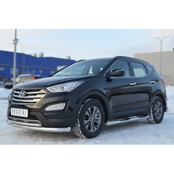 Hyundai Santa Fe 2012-2015 Пороги труба d76 с накладкой (вариант 1) HSFT-0012241