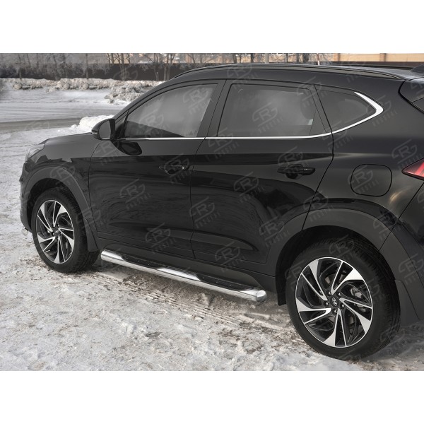 HYUNDAI TUCSON 2018- Пороги труба d76 с накладкой (вариант 3) HTT-0031013