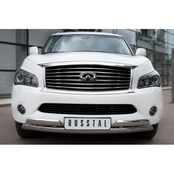 Infiniti QX 56 2010-2014 Защита переднего бампера 75х42_(75х42)х2 с подъемом INZ-000845