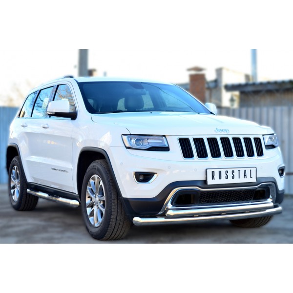 JEEP Grand Cherokee 2013 Защита порогов d76 с накладкой (вариант 1) JGCT-0015301