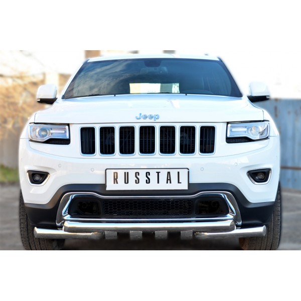 JEEP Grand Cherokee 2013 Защита переднего бампера d76 (дуга) d76х2 (дуга)+клыки JGCZ-001528