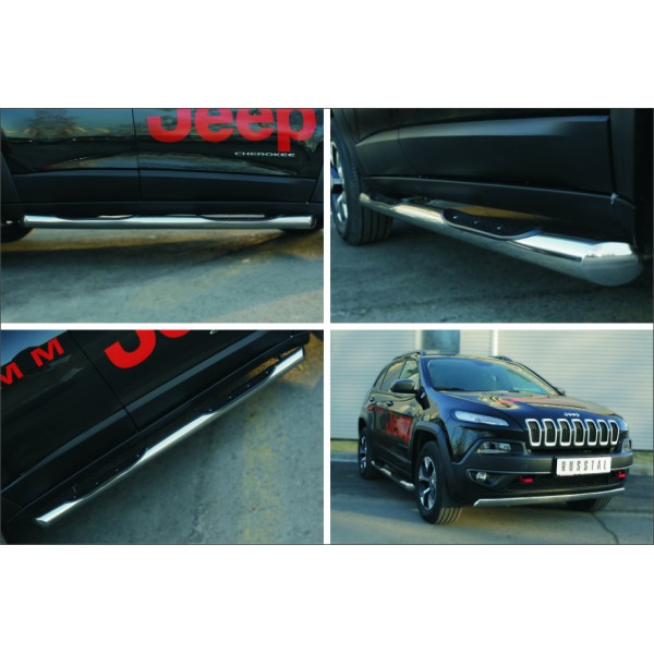 Jeep Cherokee Trailhawk 2014- Пороги труба d76 с накладкой (вариант 1) JCT-0019971