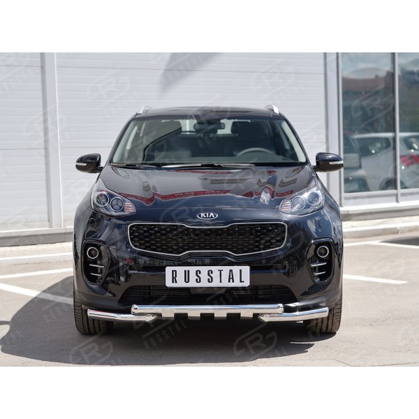 KIA SPORTAGE 2016-2018 Защита переднего бампера d63дуга-d63 уголки+клыки KSZ-002287