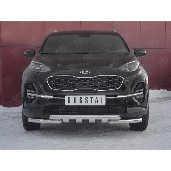 KIA SPORTAGE 2018- Защита переднего бампера d63дуга-d63 уголки+клыки KSZ-003186