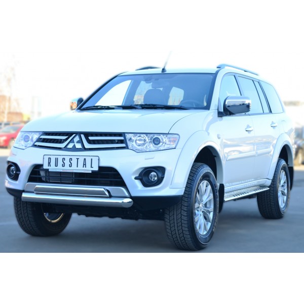 Mitsubishi Pajero Sport 2013-2015 Пороги труба 75х42 овал с проступью MPSO-001580