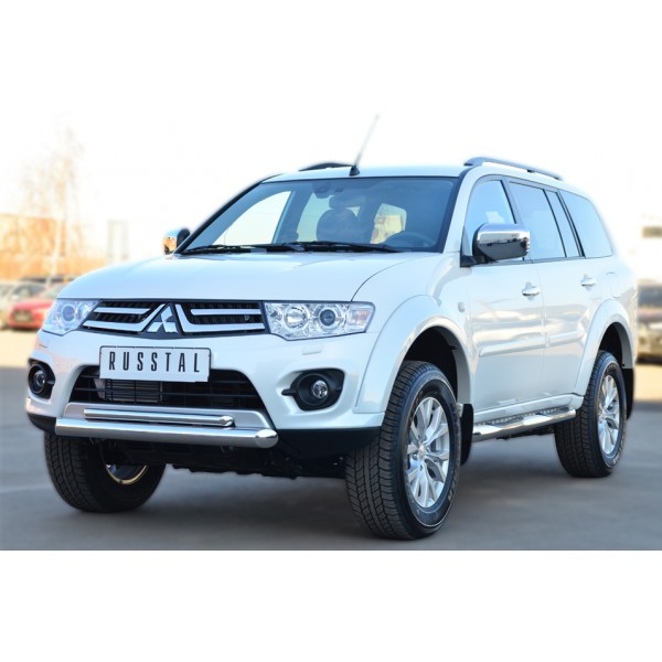 Mitsubishi Pajero Sport 2013-2015 Пороги труба d76 с накладкой (вариант 1) MPST-0015791