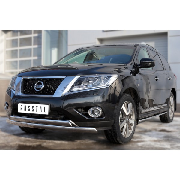 NISSAN Pathfinder 2014- Пороги труба 75х42 овал с проступью NPO-002022