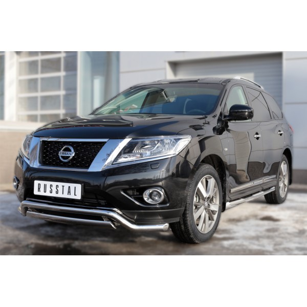 NISSAN Pathfinder 2014- Пороги труба d76 с накладкой (вариант 1) NPT-0020211