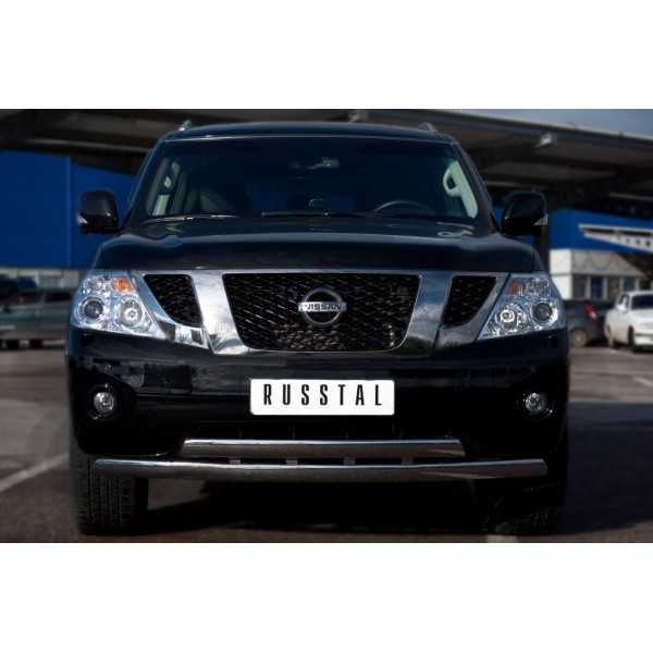 Nissan Patrol 2010-2013 защита переднего бампера d75/42х75/42 овалы PAZ-000894