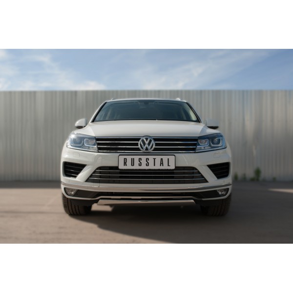 VolksWagen Touareg 2010-2017 Защита переднего бампера d75х42 (дуга) короткая VWTZ-002126