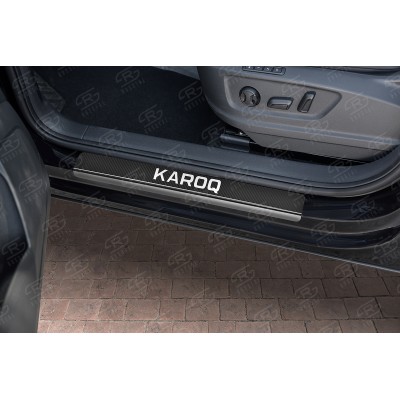 SKODA KAROQ 2020- Накладки на пороги RUSSTAL (нерж, карбон, надпись) SKKAR20-06