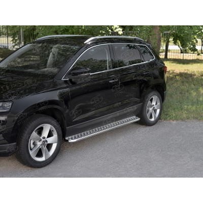 SKODA KAROQ 2020- Пороги труба d42 с листом (Лист алюм проф нерж) (вариант 1) SKKL-0034411