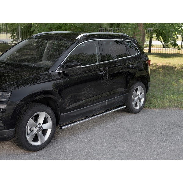 SKODA KAROQ 2020- Пороги труба 75х42 овал с проступью SKKO-003440