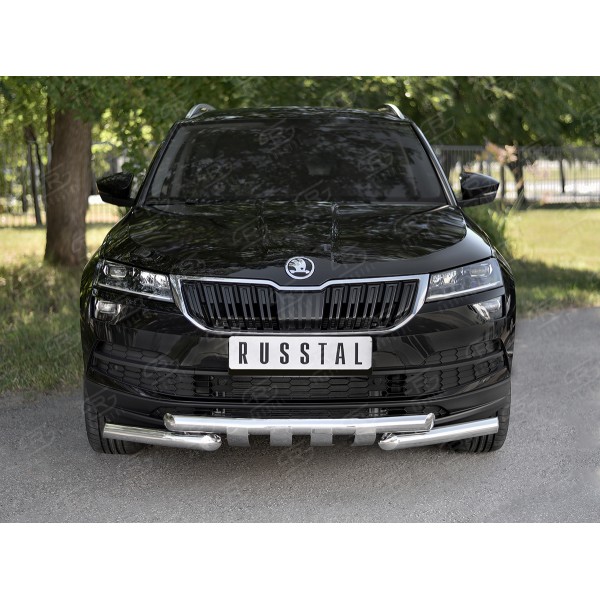 SKODA KAROQ 2020- Защита переднего бампера d63 секции-d63 уголки+клыки SKKZ-003439