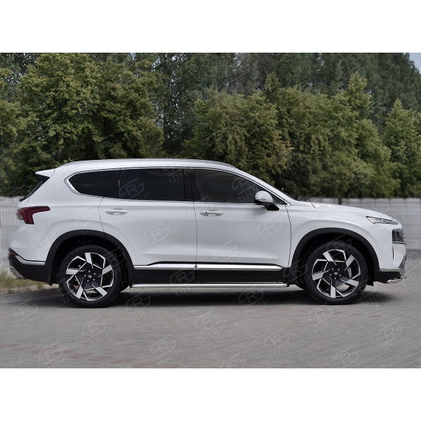 HYUNDAI SANTA FE 2021- Пороги труба d42 с листом (Лист алюм, проф нерж) (вариант 1) HSFL-0036011