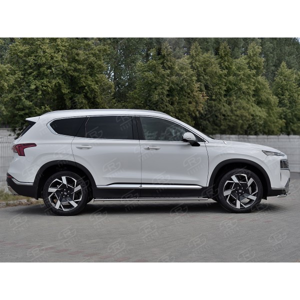 HYUNDAI SANTA FE 2021- Пороги труба 75х42 овал с проступью HSFO-003599