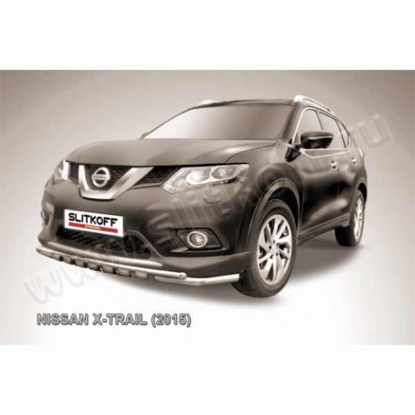 Защита переднего бампера с декоративными элементами Nissan X-Trail с 2014 (Двойная 1)