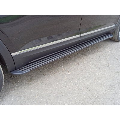 Пороги алюминиевые `Slim Line Black` Для Volkswagen Teramont