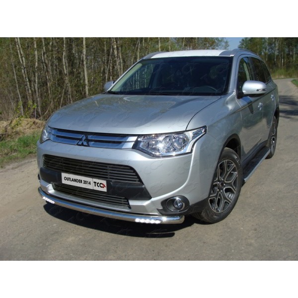 Защита переднего бампера Mitsubishi Outlander 2014-2015 (с ходовыми огнями)