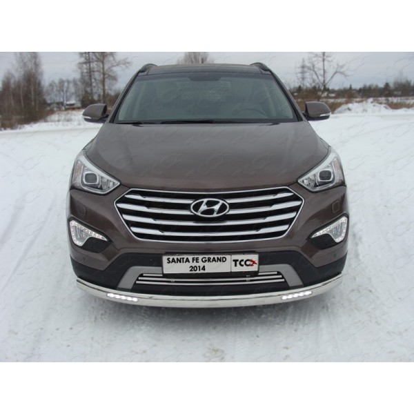 Защита переднего бампера Hyundai Grand Santa Fe с 2013 (овальная с ходовыми огнями)