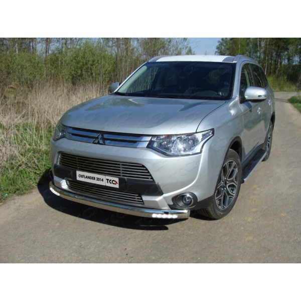 Защита переднего бампера Mitsubishi Outlander 2014-2015 (овальная с ходовыми огнями)