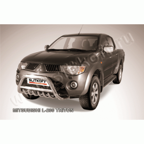 Защита переднего бампера с защитой картера Mitsubishi L200 2006-2014 (Низкая)