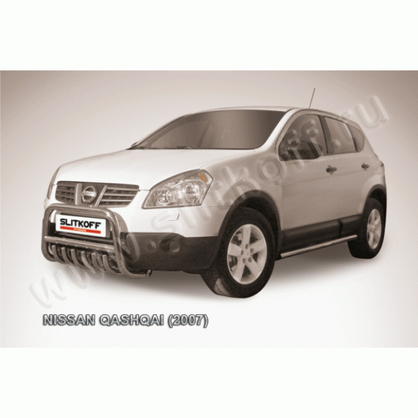 Защита переднего бампера с защитой картера Nissan Qashqai 2006-2010 (Низкая)