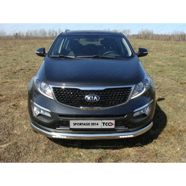 Защита переднего бампера Kia Sportage 2010-2015 (овальная с ходовыми огнями)