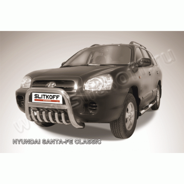 Защита переднего бампера с защитой картера Hyundai Santa Fe 2000-2006 (Низкая)