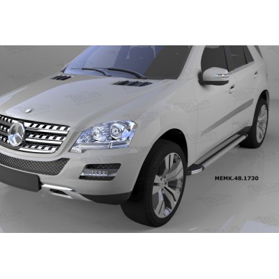 Пороги алюминиевые Brillant Mercedes ML W164 2005-2011 (серебристые)