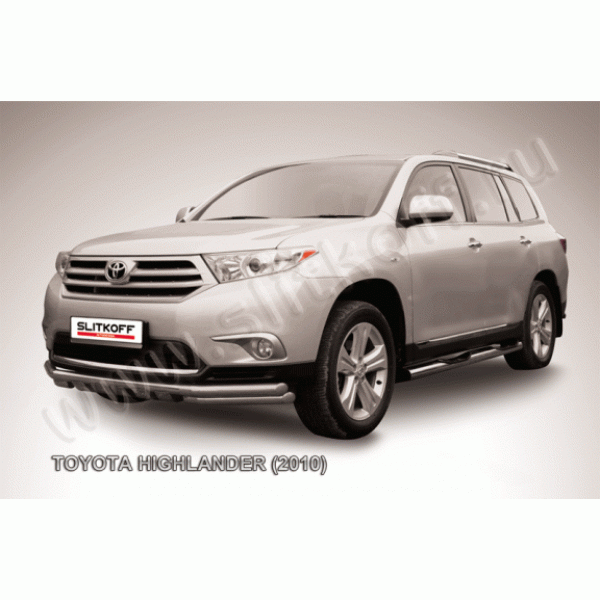 Защита переднего бампера с защитой картера Toyota Highlander 2010-2014 (Двойная)