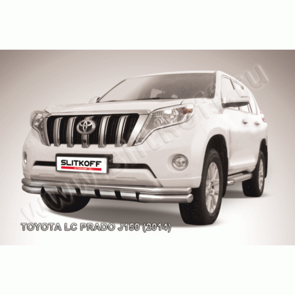 Защита переднего бампера с профильной защитой картера Toyota Land Cruiser Prado 150 с 2013 (Двойная)