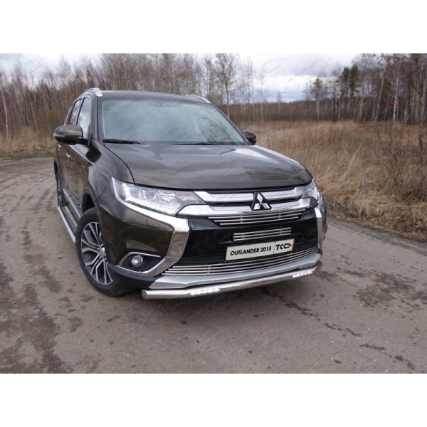 Защита переднего бампера Mitsubishi Outlander с 2015 (короткая с ходовыми огнями)