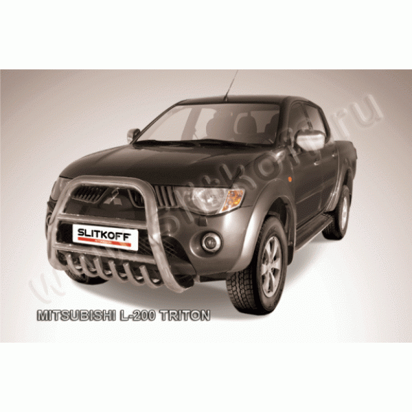 Защита переднего бампера с защитой картера Mitsubishi L200 2006-2014 (Высокая)