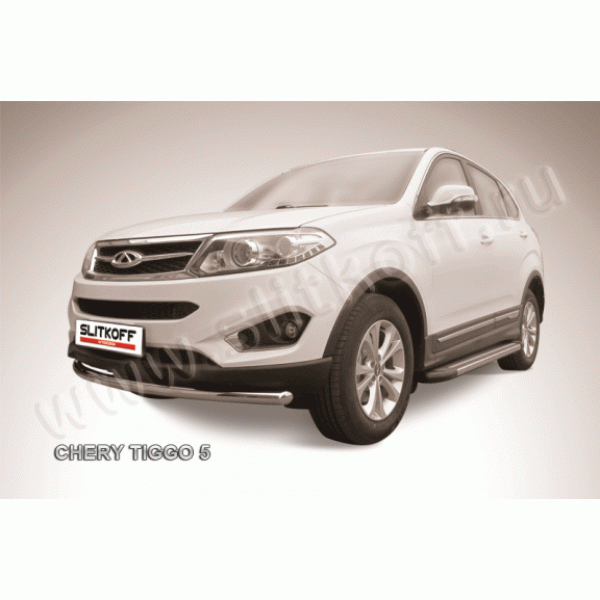 Защита переднего бампера Chery Tiggo 5 (Одинарная радиусная)