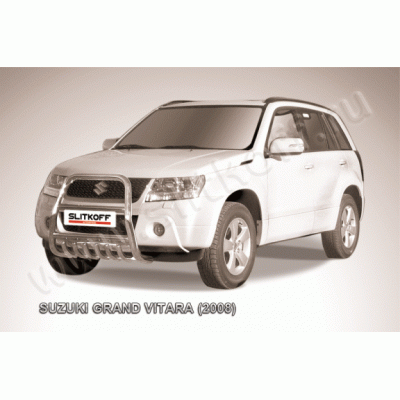 Защита переднего бампера с защитой картера Suzuki Grand Vitara 2008-2012 (Высокая)
